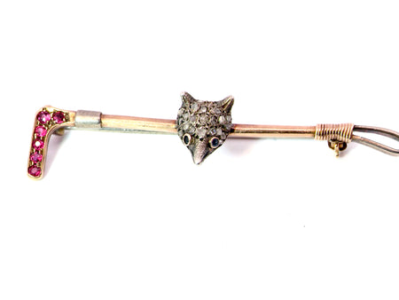 Edwardian gem set fox head bar brooch