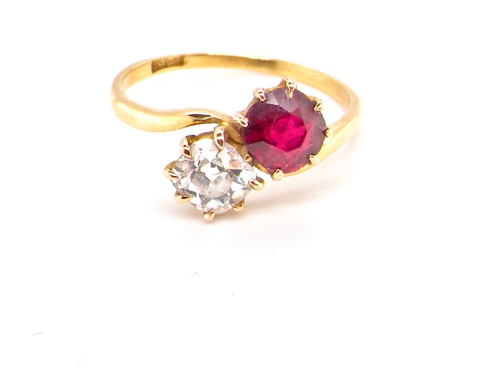 Early 20th century  ruby and diamond two stone diamond ring