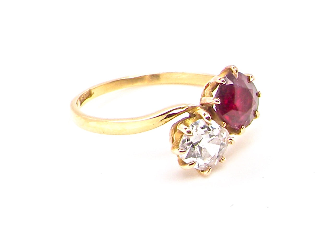 ruby and diamond two stone diamond ring