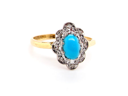 vintage turquoise and diamond cluster ring