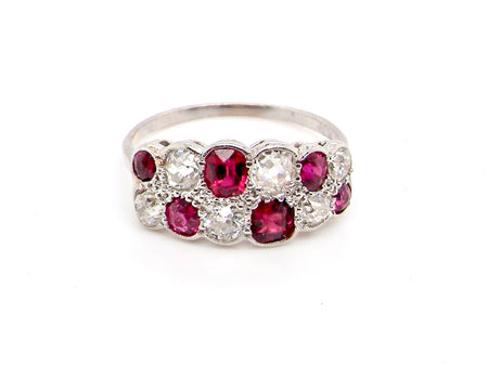 art deco vintage ruby and diamond chequerboard ring