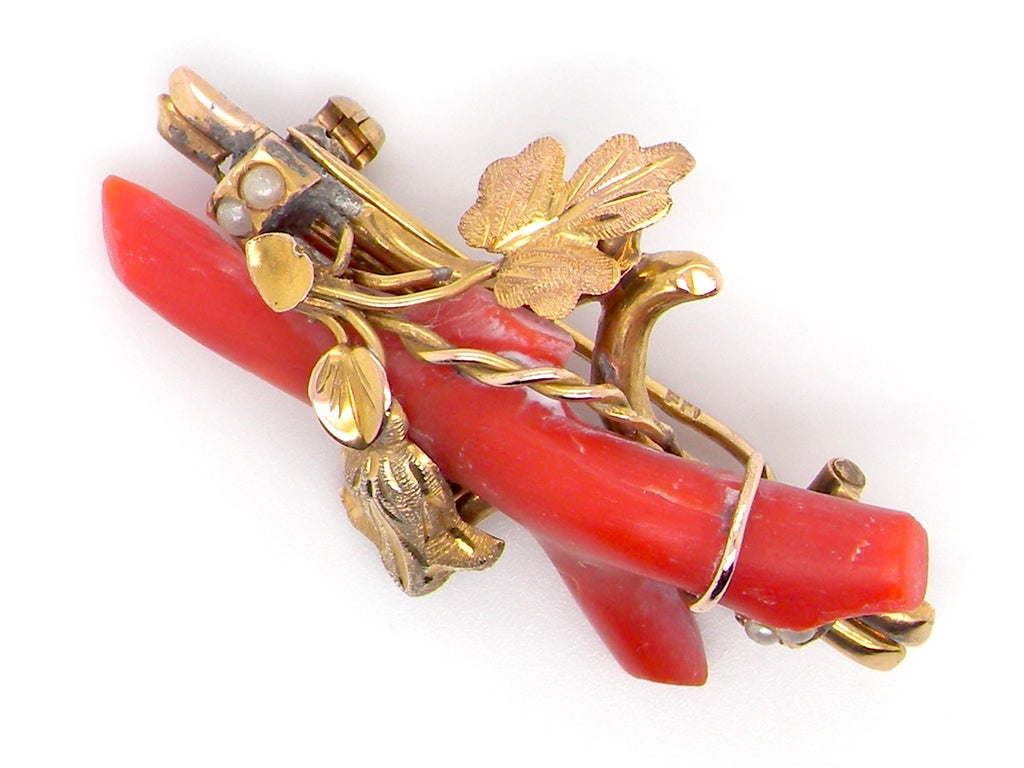 Victorian branch coral and pearl brooch