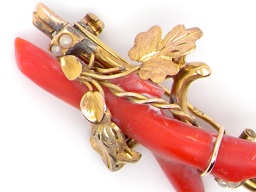 Victorian coral and pearl brooch