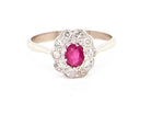 mid 20th century platinum ruby and diamond cluster ring