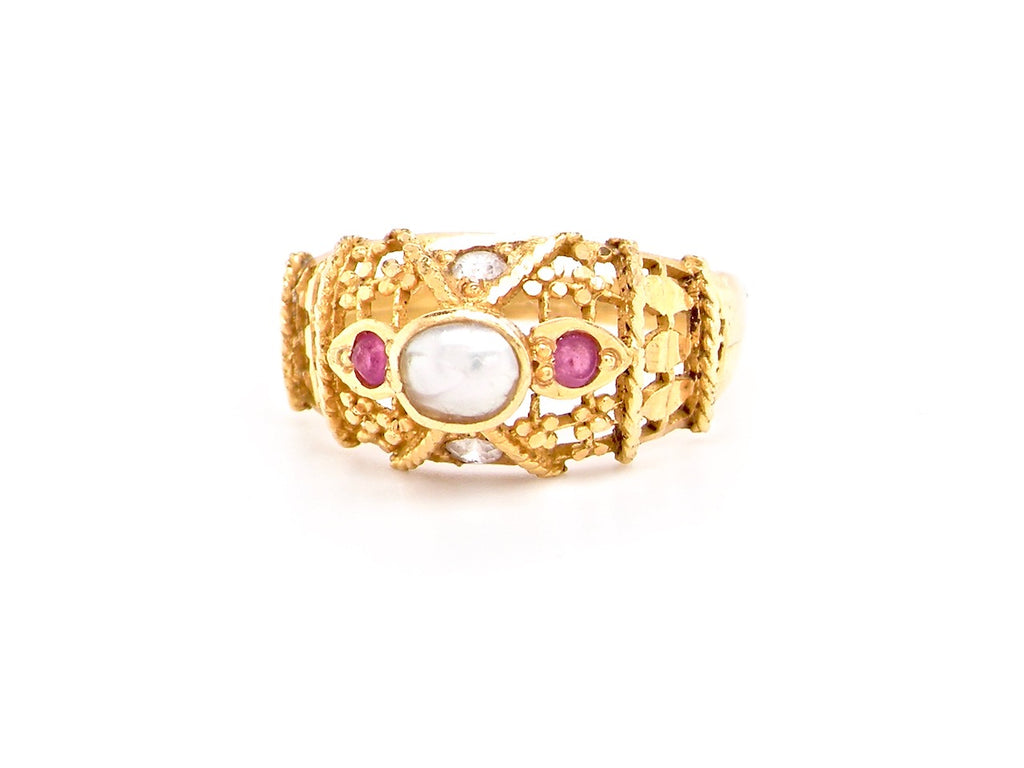 Vintage high carat gold ruby and pearl dress ring