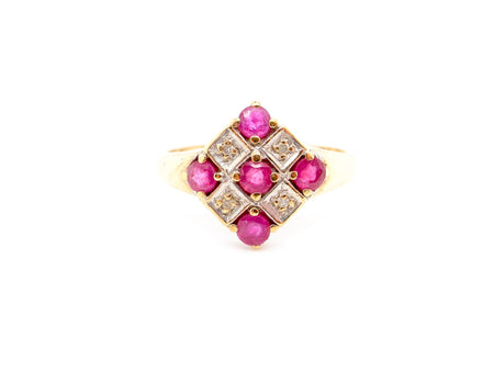 9 carat gold ruby and diamond cluster ring