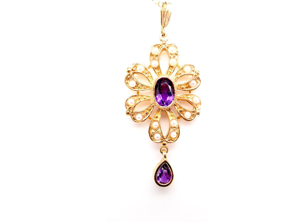 9 carat gold amethyst and pearl pendant