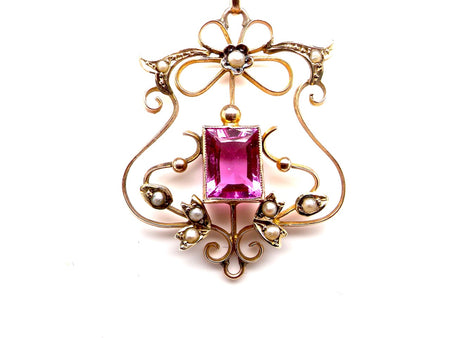 Edwardian pink tourmaline and pearl pendant