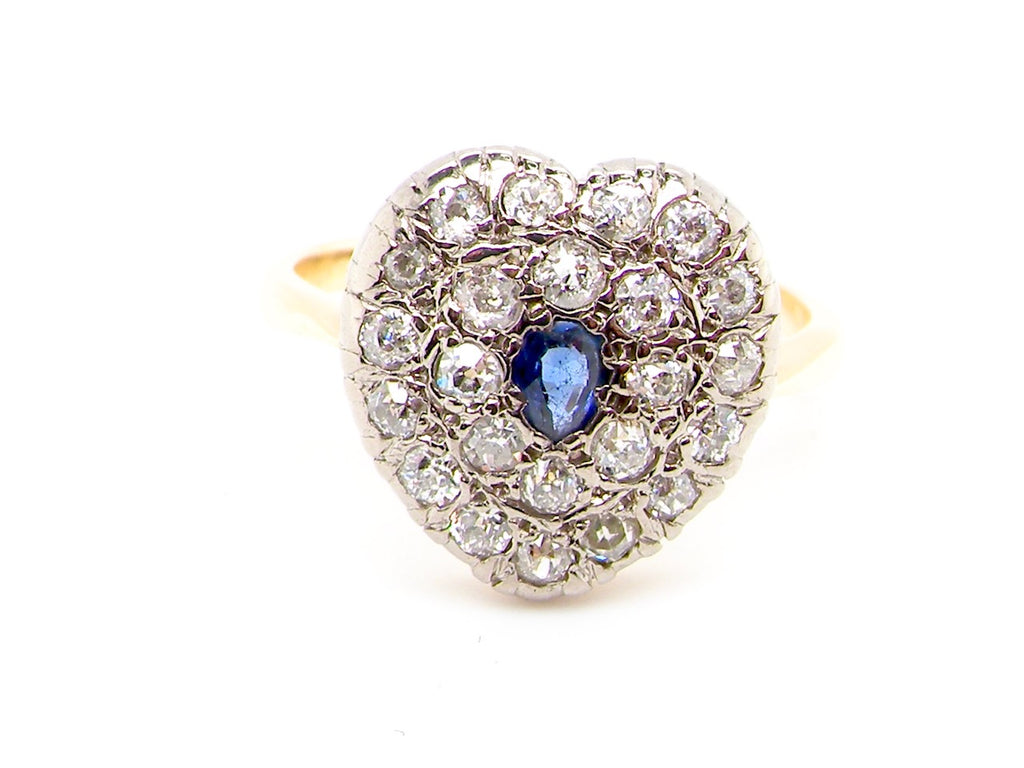 Victorian heart shaped sapphire and diamond ring