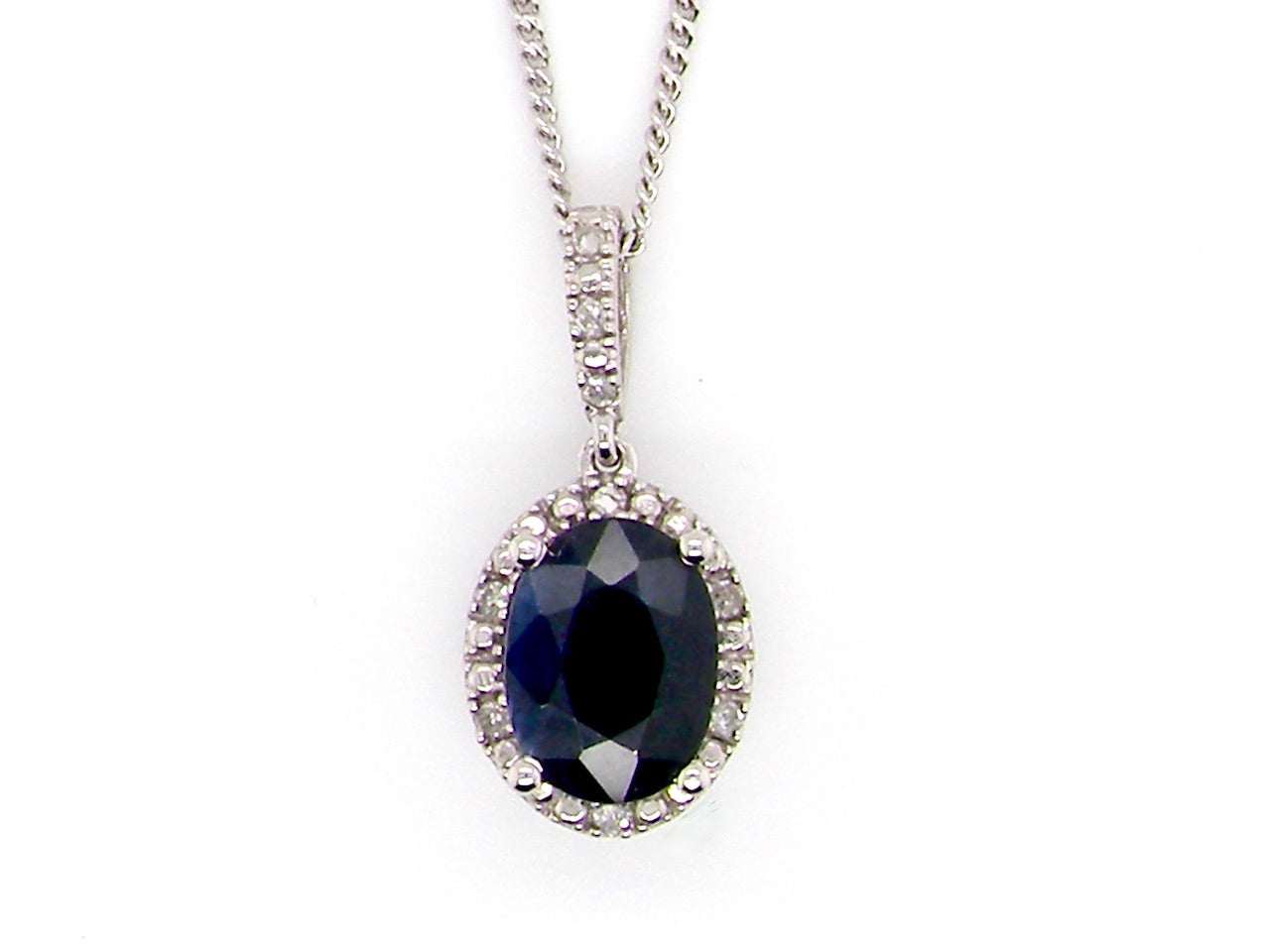 white gold sapphire and diamond pendant NEW