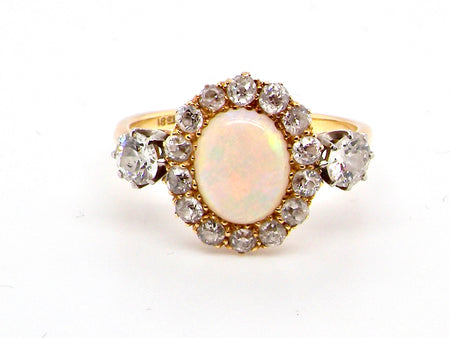 Early 20th century  vintage opal and diamond cluster ring