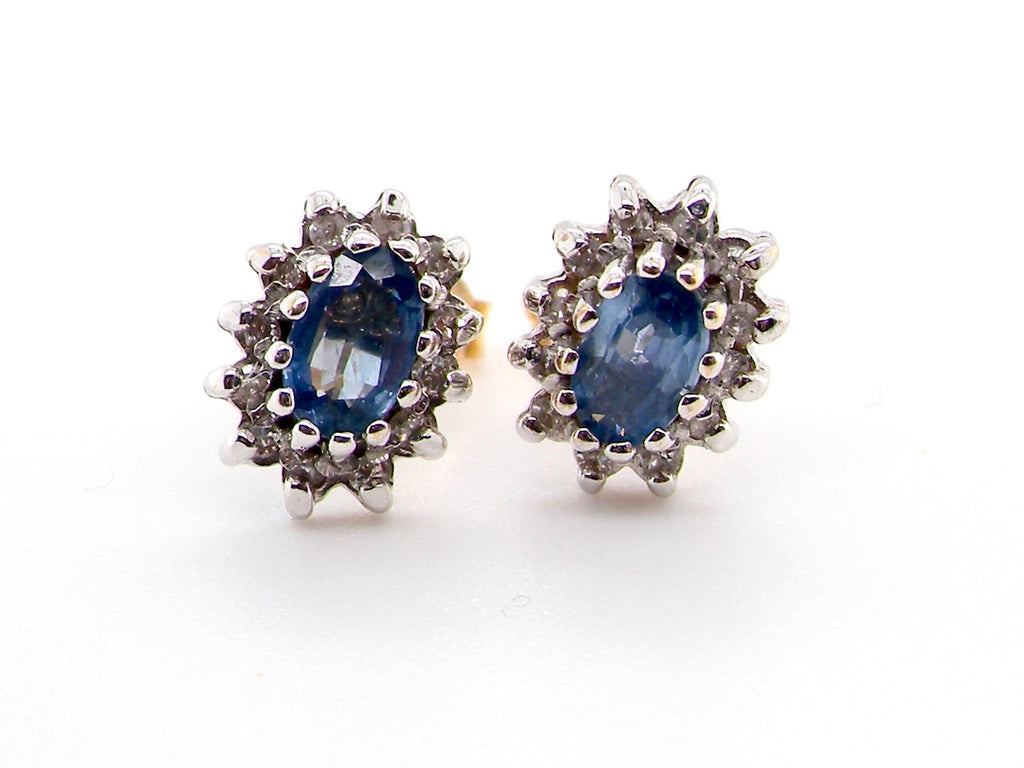 Vintage  9 carat gold sapphire and diamond cluster earrings