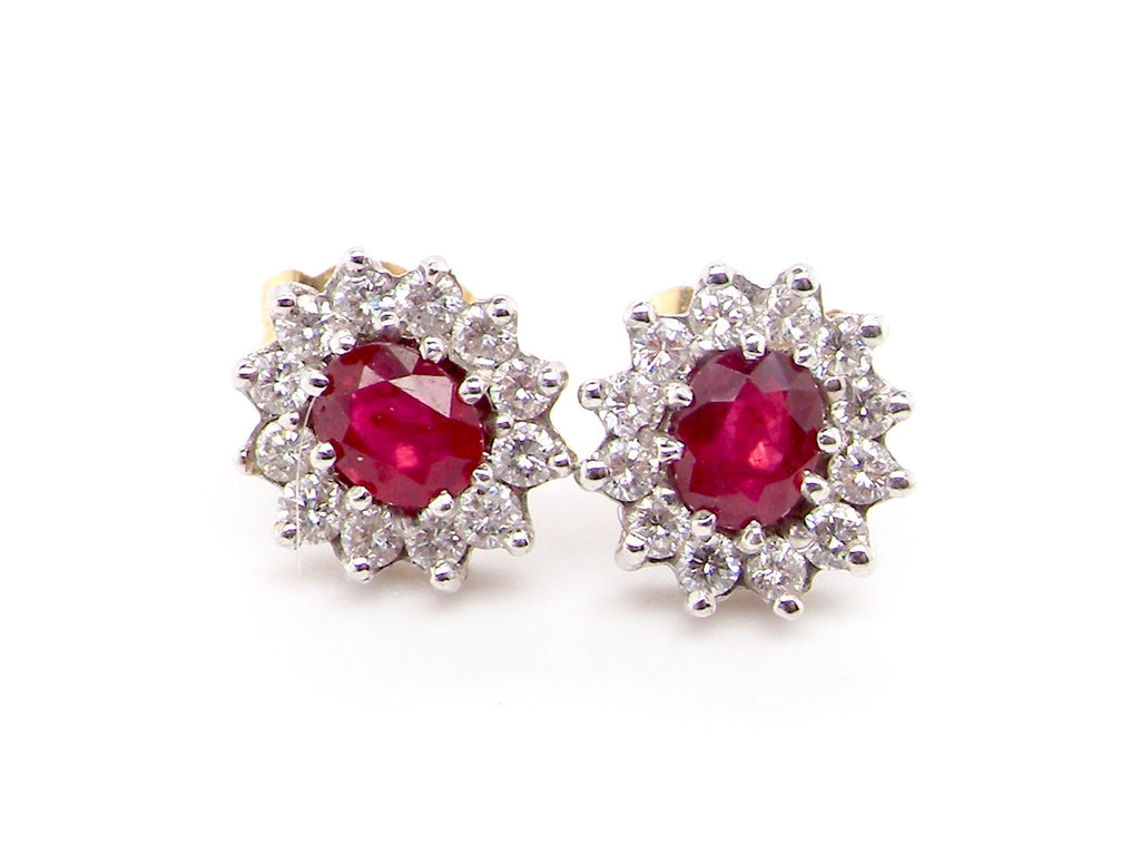 vintage ruby and diamond cluster earrings
