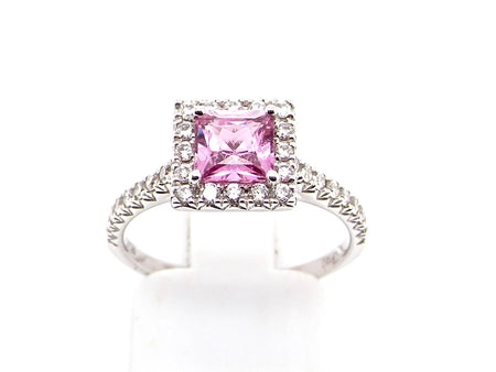 pink sapphire and diamond square cluster ring