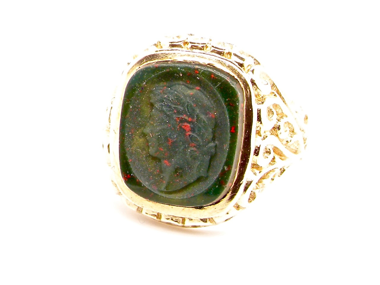 man's centurion head bloodstone signet ring