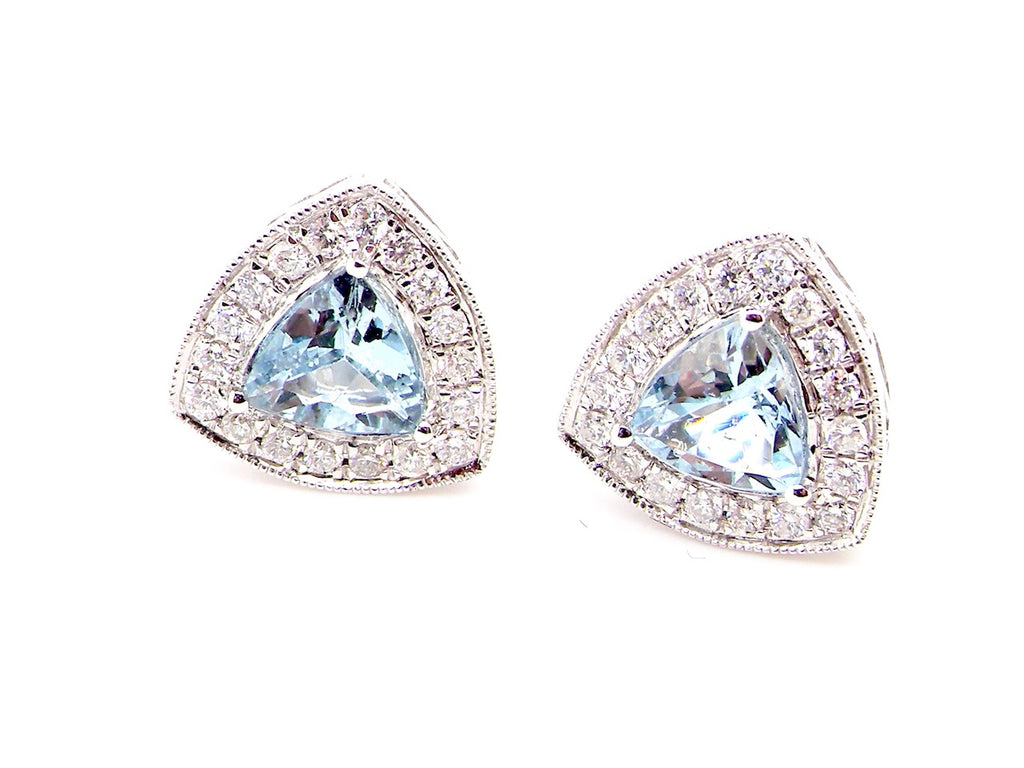 pair of aquamarine and diamond cluster stud earrings