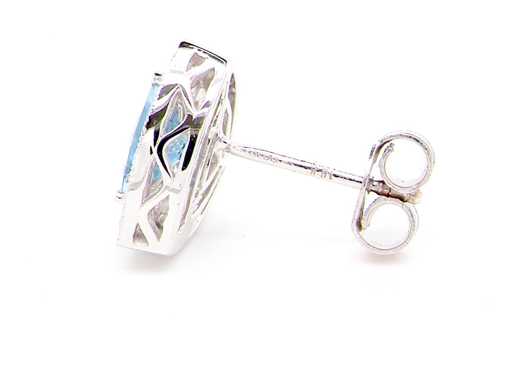 vintage pair of aquamarine and diamond cluster stud earrings