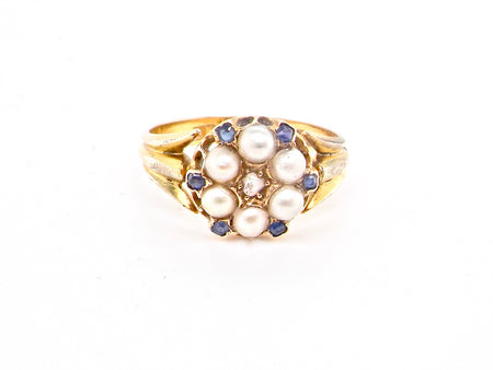 Victorian pearl, diamond and sapphire ring