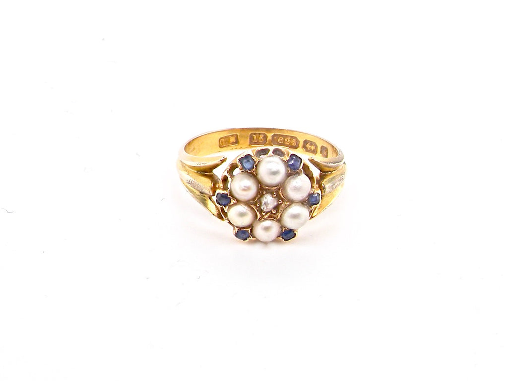 antique pearl, diamond and sapphire ring