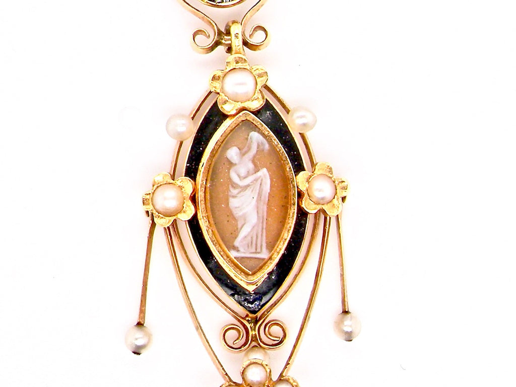 early 20th century vintage cameo and pearl pendant