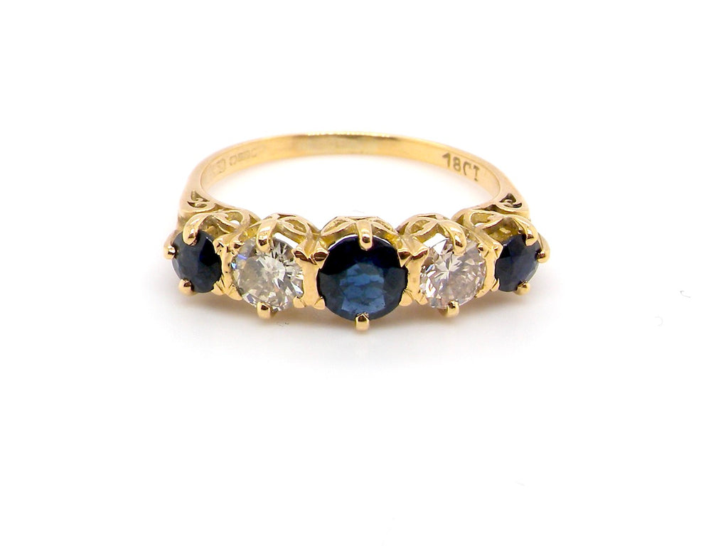 Vintage five stone sapphire and diamond ring