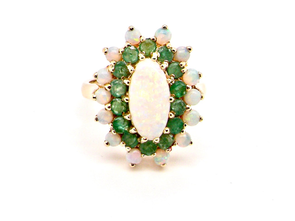 9ct gold opal and emerald cluster dress ring