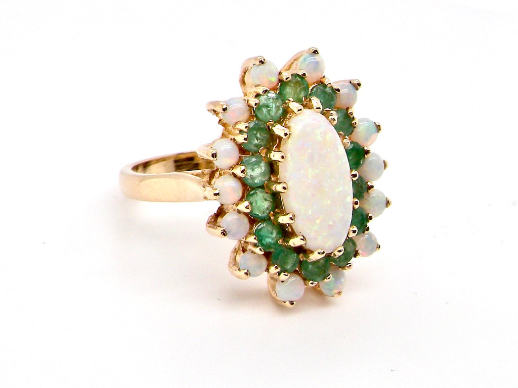 gold opal and emerald cluster dress ring