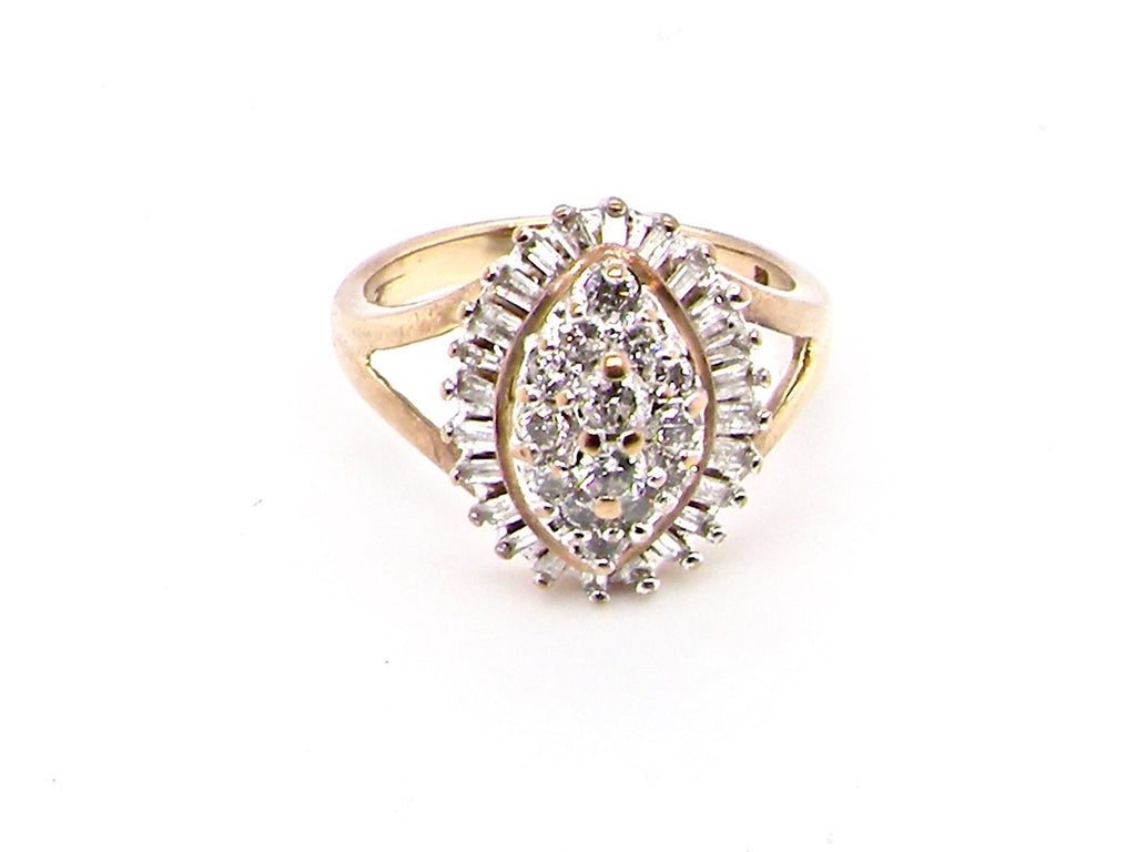9ct gold navette shaped diamond ring