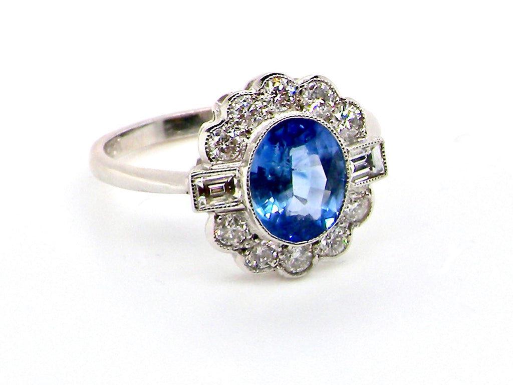 modern sapphire and diamond cluster ring