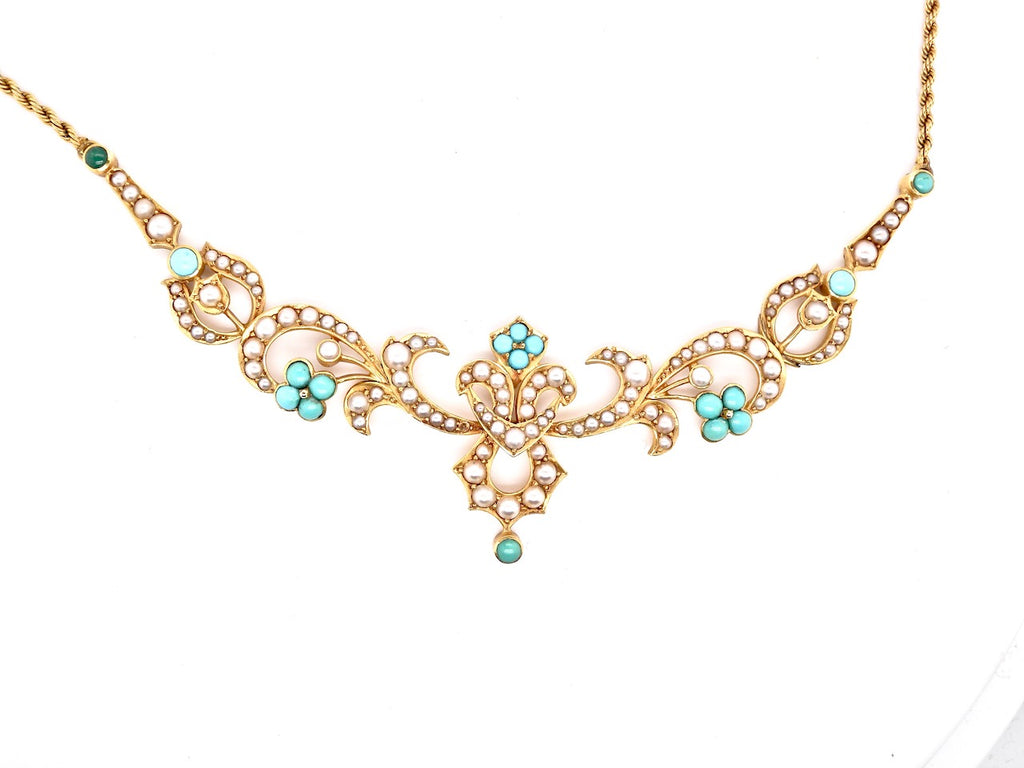 Edwardian turquoise and pearl necklace