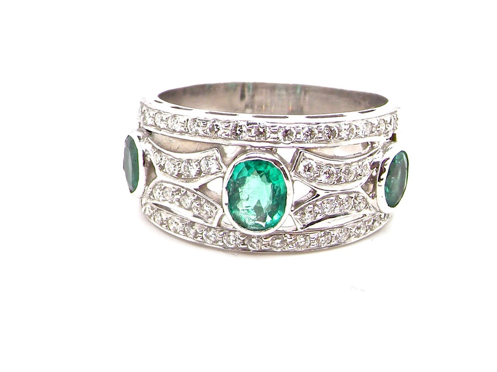 mid 20th century modern emerald and diamond dress ring