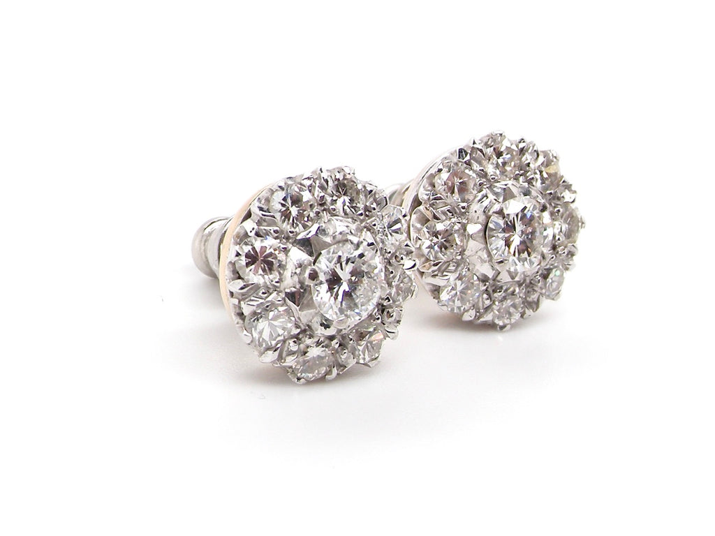 mid 20th century diamond cluster earrings