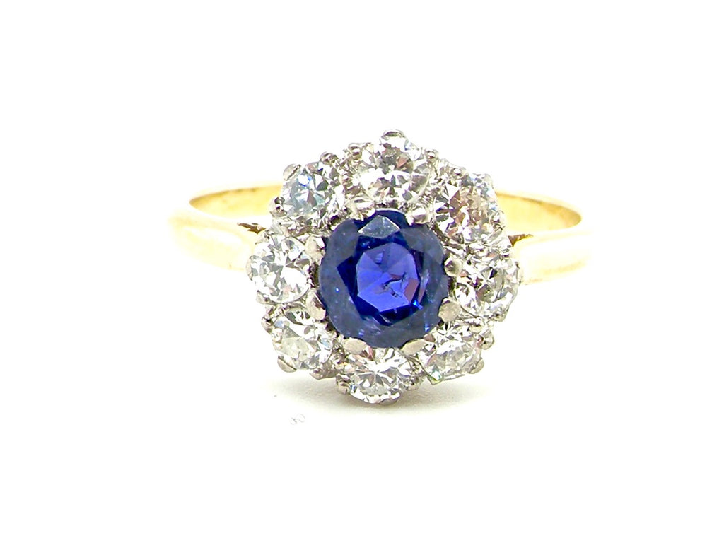 antique sapphire and diamond cluster ring