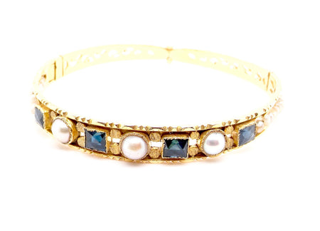 early 20th century sapphire and pearl bangle