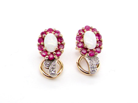ruby and opal clip on earrings