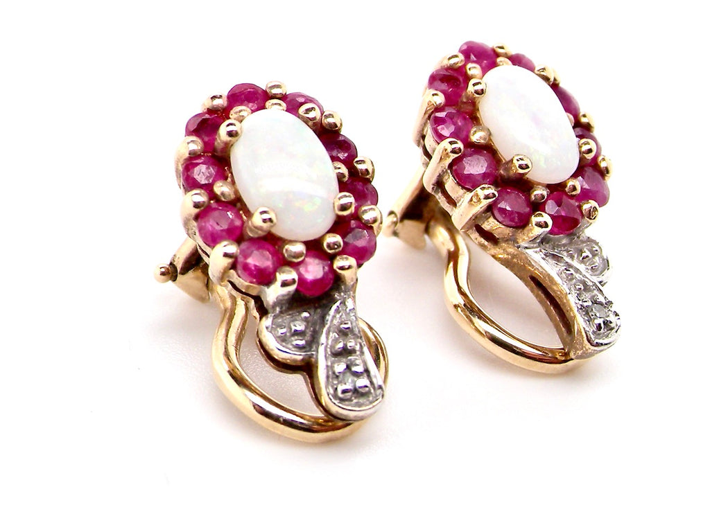vintage ruby and opal earrings