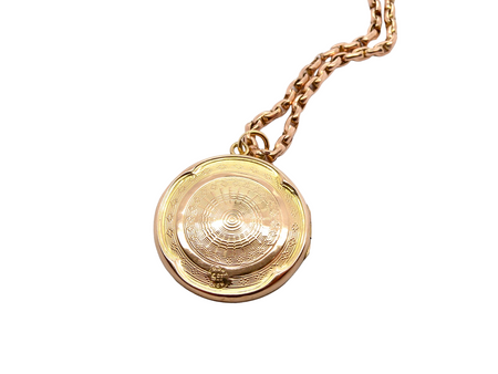 gold back and front locket with chain