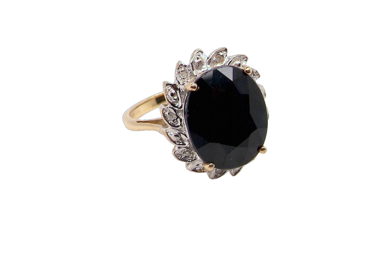 9 carat gold sapphire and diamond cluster ring