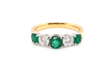 five stone half hoop emerald and diamond ring