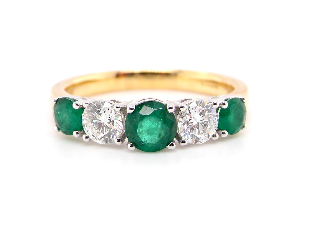 five stone emerald and diamond ring