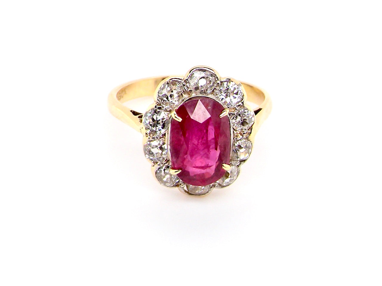 mid 20th century ruby and diamond cluster ring