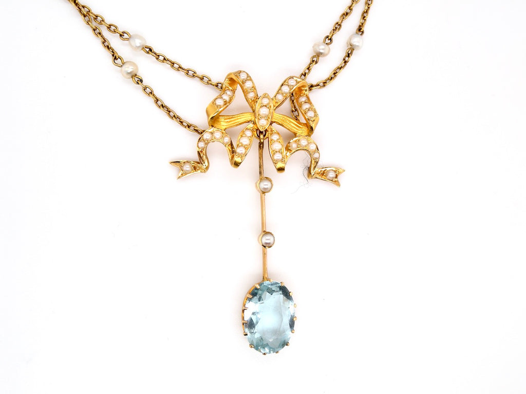 Edwardian gold aquamarine and pearl necklace