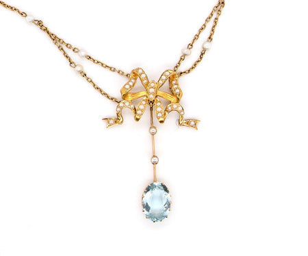 Edwardian aquamarine and pearl necklace