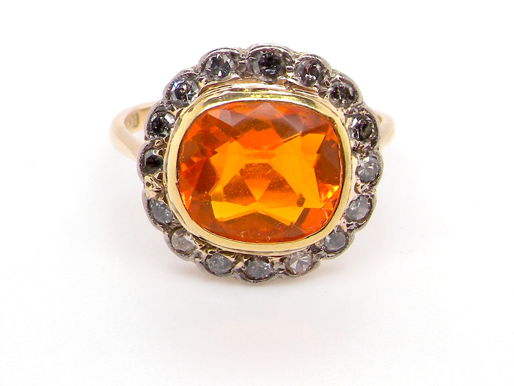 Art Nouveau antique fire opal and diamond cluster ring