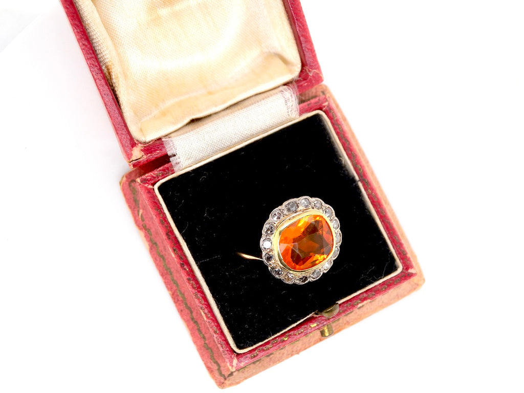Art Nouveau fire opal and diamond ring