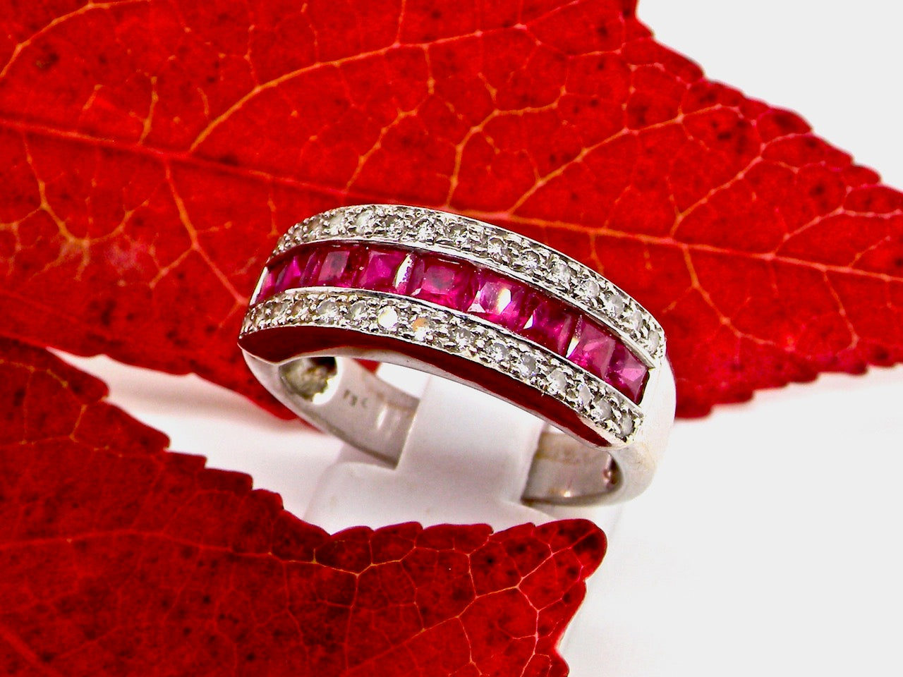 vintage ruby and diamond half hoop ring