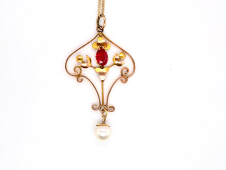 Victorian synthetic ruby and pearl pendant
