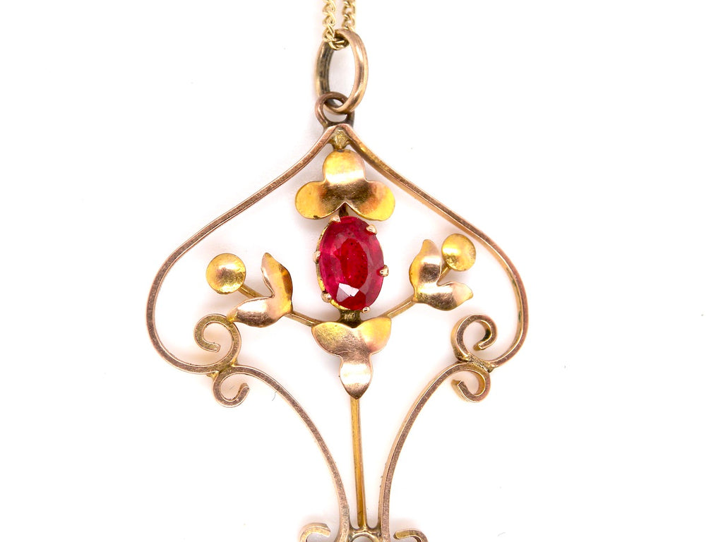 Victorian antique synthetic ruby and pearl pendant