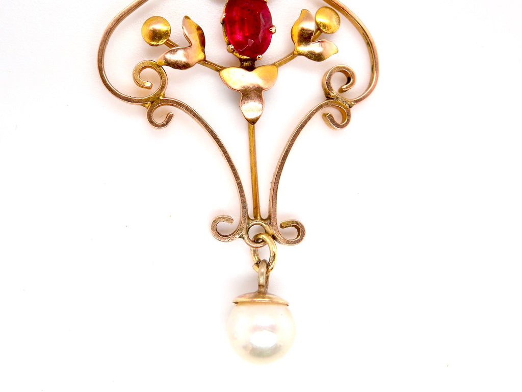 antique synthetic ruby and pearl pendant