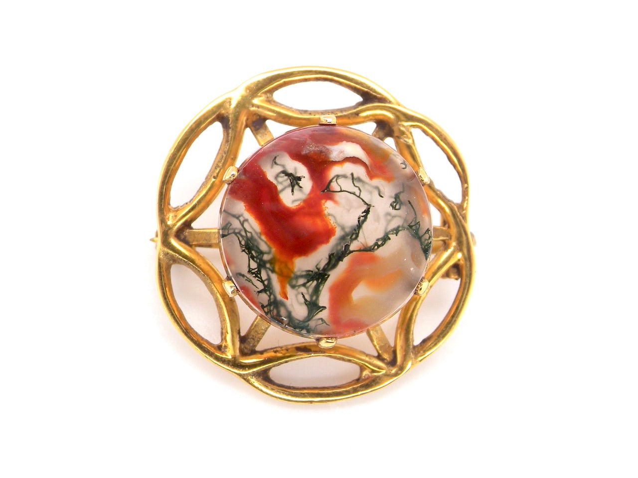 9 carat gold moss agate brooch